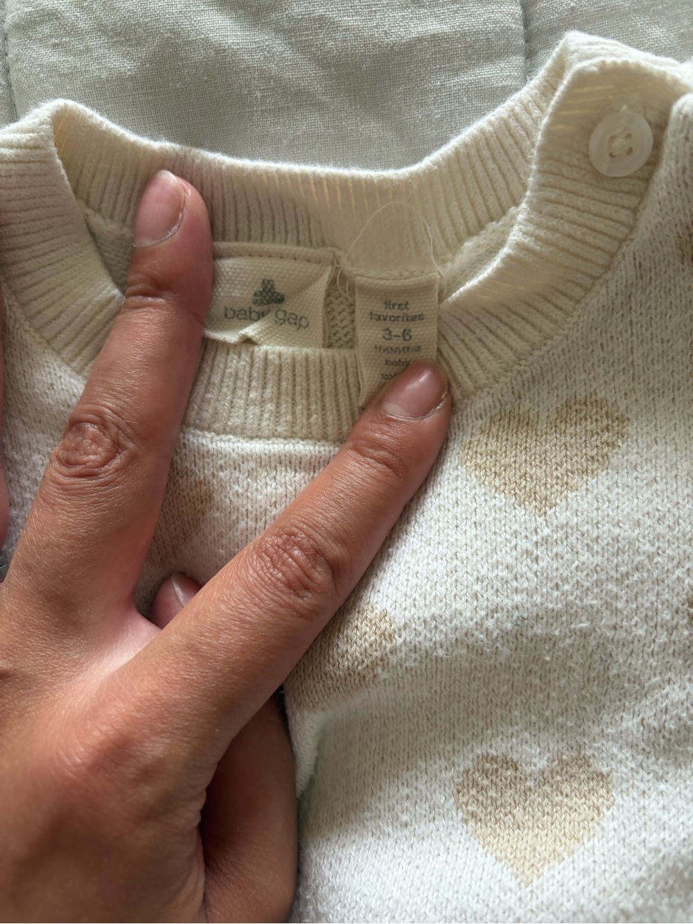 GAP Baby Cream Sweater with Beige Heart Pattern